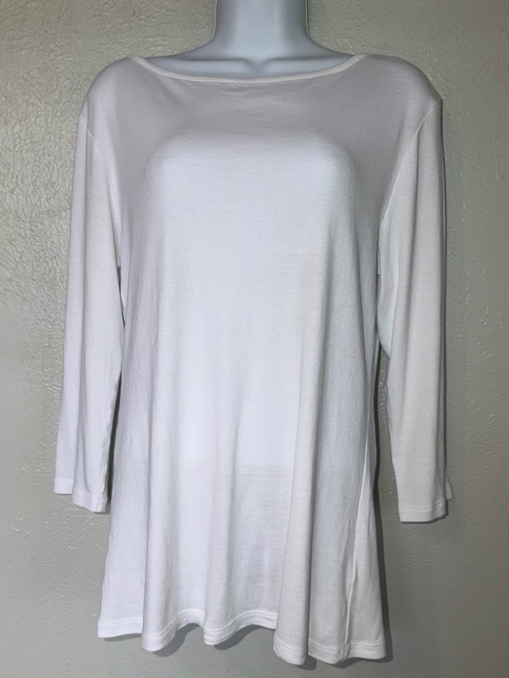 Caslon Boat Neck Long Sleeve T-Shirt Knit Top in White Cotton Modal Blend Sz L - Picture 1 of 8